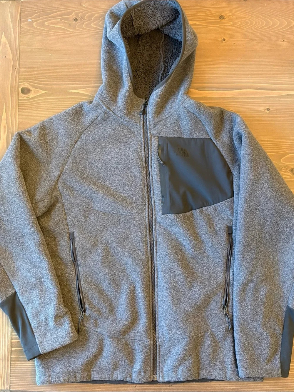 The North Face Gray Hooded Sherpa-Lined Zip Jacket
